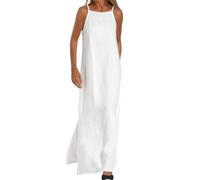 Maxikleid Damen Sommer A Linie Elegant Sommerkleider Leicht Und Luftig trägerkleid mit Beinschlitz Sommerkleid Lang Locker Strandkleid Ärmellos Musselin Kleid Einfarbig Maxi Kleider Frauen