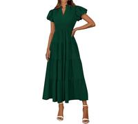 Maxikleid Damen Sommer Elegant A Linie Sommerkleid Damen Lang Rüschen Italienische Kleider V Ausschnitt Sommerkleider Leicht Luftig Strandkleid Maxi Puffärmel Kleid Frauen Tailliert Empire