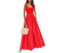 Maxikleid Damen Sommer Elegant Blumenkleid Ärmellos A Linie Mit Taschen Sommerkleid Damen Lang Schwingen Sommerkleider Leicht Und Luftig Blumen Patchwork Maxi Boho Kleider Frauen U Ausschnit