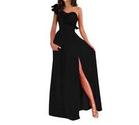 Maxikleid Damen Sommer One Shoulder Rüschen Abendkleider Elegant Für Hochzeit Sommerkleid Lang Abschlusskleid Volant Kleider A Linien Kleid Mit Schlitz Cocktailkleid Frauen Festlich Ballkleid