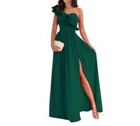 Maxikleid Damen Sommer One Shoulder Rüschen Abendkleider Elegant Für Hochzeit Sommerkleid Lang Abschlusskleid Volant Kleider A Linien Kleid Mit Schlitz Cocktailkleid Frauen Festlich Ballkleid