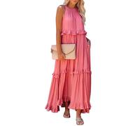 maxikleid Damen Sommer schicke Sommerkleider Cartoon Kleid Einfarbig V-Ausschnitt Ärmellose Maxi Elegante Kleider tenniskleid（Rosa, XXL