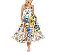 Maxikleid für Damen, Spaghettiträger, Graffiti, bunt, A-Linie, Swing, fließendes langes Cami-Kleid, Boho-Strandkleid, Sommerkleid, A-gelb, Small