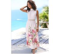 Maxikleid LASCANA "aus glatter bügelfreier Ware", Damen, Gr. 40, N-Gr, weiß (rosé bedruckt), Stoff, Obermaterial: 95% Polyester, 5% Elasthan, bedruckt, geblümt, festlich, figurbetont knöchelfrei, hoch