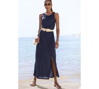 Maxikleid LASCANA "aus Jerseyware mit hohem Beinschlitz", Damen, Gr. 34, N-Gr, blau (marine), Jersey, Obermaterial: 100% Viskose, unifarben, figurumspielend lang, Rundhals, Kleider Maxikleid, Sommerkl