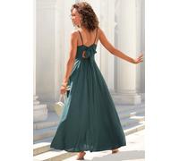 Maxikleid LASCANA "Cut-Out am Rücken aus leichter Webware", Damen, Gr. 44, N-Gr, grün (dunkelgrün), Web, Obermaterial: 100% Viskose, unifarben, figurumspielend bodenlang, V-Ausschnitt, Kleider Maxikle