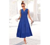 Maxikleid LASCANA, Damen, Gr. 34, N-Gr, blau (royalblau), Web, Obermaterial: 100% Viskose, unifarben, figurumspielend knöchellang, V-Ausschnitt, Kleider Maxikleid, mit Volants (24667416-34) royalblau