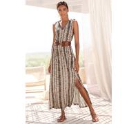 Maxikleid LASCANA, Damen, Gr. 36, N-Gr, beige, braun bedruckt, Jersey, Obermaterial: 100% Viskose, bedruckt, figurumspielend lang, tiefer V-Ausschnitt, Kleider Maxikleid (88223058-36) beige, braun bed