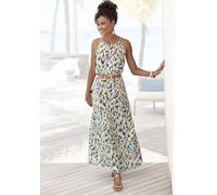 Maxikleid LASCANA, Damen, Gr. 36, N-Gr, beige (sand bedruckt), Web, Obermaterial: 100% Viskose, bedruckt, figurumspielend lang, amerikanischer Ausschnitt, Kleider Maxikleid, aus gewebter Viskose, leic