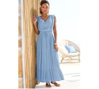 Maxikleid LASCANA, Damen, Gr. 36, N-Gr, blau (himmelblau), Crêpe, Obermaterial: 100% Viskose, unifarben, figurumspielend knöchelfrei, V-Ausschnitt, Kleider Maxikleid, mit tiefem Ausschnitt aus gekrepp