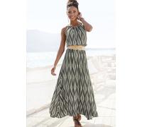 Maxikleid LASCANA, Damen, Gr. 36, N-Gr, schwarz (schwarz, sand bedruckt), Web, Obermaterial: 100% Viskose, bedruckt, figurumspielend lang, amerikanischer Ausschnitt, Kleider Maxikleid, aus gewebter Vi