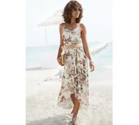 Maxikleid LASCANA, Damen, Gr. 38, N-Gr, beige (sand bedruckt), Web, Obermaterial: 100% Viskose, bedruckt, figurumspielend lang, Rundhals, Kleider Maxikleid, mit Blumenprint, leichtes Sommerkleid im Vo