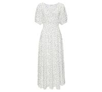 Maxikleid LASCANA, Damen, Gr. 38, N-Gr, blau (weiß, schwarz bedruckt), Web, Obermaterial: 100% Viskose, bedruckt, figurumspielend knöchellang, V-Ausschnitt, Puffärmel, Kleider Maxikleid, mit Alloverdr