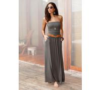 Maxikleid LASCANA, Damen, Gr. 38, N-Gr, grün (khaki), Jersey, Obermaterial: 95% Viskose, 5% Elasthan, unifarben, modisch, figurbetont bodenlang, ohne Ärmel, Kleider, mit schmalem Oberteil und Taschen,