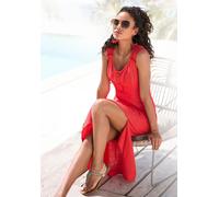 Maxikleid LASCANA, Damen, Gr. 38, N-Gr, rot, Web, Obermaterial: 85% Viskose, 15% Leinen. Futter: 100% Polyester, unifarben, modisch, figurumspielend knöchelfrei, Rundhals, ohne Ärmel, Kleider, mit bre