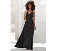 Maxikleid LASCANA, Damen, Gr. 38, N-Gr, schwarz, Web, Obermaterial: 100% Viskose, unifarben, figurumspielend bodenlang, V-Ausschnitt, Kleider Maxikleid, aus gewebter Viskose, Cut-Out am Rücken, Sommer