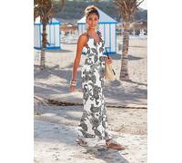 Maxikleid LASCANA, Damen, Gr. 38, N-Gr, schwarz-weiß (schwarz, weiß, bedruckt), Jersey, Obermaterial: 100% Viskose, Paisley, figurbetont bodenlang, V-Ausschnitt, Kleider Maxikleid, mit verstellbarem A