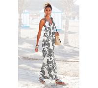 Maxikleid LASCANA Gr. 38, N-Gr, schwarz-weiß (schwarz, weiß, bedruckt) Damen Kleider Strandkleider mit verstellbarem Ausschnitt (658350-38)
