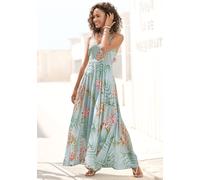 Maxikleid LASCANA, Damen, Gr. 40, N-Gr, blau (türkis bedruckt), Web, Obermaterial: 100% Viskose, bedruckt, figurumspielend bodenlang, V-Ausschnitt, Kleider Maxikleid, aus gewebter Viskose, Cut-Out am 