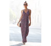 Maxikleid LASCANA, Damen, Gr. 40, N-Gr, lila (beere, bedruckt), Jersey, Obermaterial: 100% Viskose, Paisley, figurumspielend bodenlang, V-Ausschnitt, Kleider Maxikleid, mit Paisleymuster und verstellb