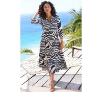 Maxikleid LASCANA, Damen, Gr. 42, N-Gr, blau (creme, graublau bedruckt), Web, Obermaterial: 100% Viskose, bedruckt, figurumspielend lang, Rundhals, mit Riegel gerader Abschluss, Kleider Maxikleid, mit