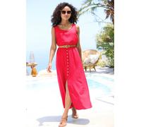 Maxikleid LASCANA, Damen, Gr. 44, N-Gr, pink, Web, Obermaterial: 76% Viskose, 24% Polyester, unifarben, figurumspielend bodenlang, tiefer Rundhals, Kleider Maxikleid, mit Zierknöpfen, Sommerkleid, mod