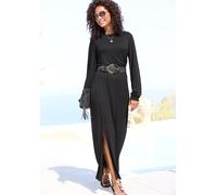 Maxikleid LASCANA, Damen, Gr. 44, N-Gr, schwarz, Jersey, Obermaterial: 100% Viskose, unifarben, figurumspielend knöchellang, Rundhals, gesmokt, Kleider Maxikleid, mit seitlichem Schlitz, schlichtes Je