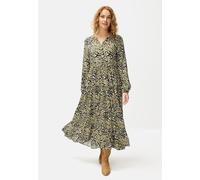 Maxikleid LASCANA, Damen, Gr. 46, N-Gr, blau (navy leo), Web, Obermaterial: 100% Viskose, animal-print, figurumspielend knöchelfrei, V-Ausschnitt, mit Gummizug, Kleider, mit Leoprint und Volants, Vola