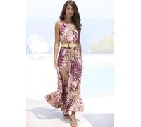 Maxikleid LASCANA, Damen, Gr. 46, N-Gr, bunt (taupe, beere bedruckt), Web, Obermaterial: 100% Viskose, bedruckt, figurumspielend bodenlang, amerikanischer Ausschnitt, Kleider Maxikleid, mit Alloverdru