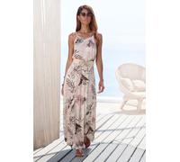 Maxikleid LASCANA "mit Alloverdruck aus fließendem Vikosejersey, Schlitz am Rücken", Damen, Gr. 36, N-Gr, braun (taupe, sand bedruckt), Jersey, Obermaterial: 100% Viskose, bedruckt, figurumspielend bo