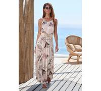 Maxikleid LASCANA "mit Alloverdruck aus fließendem Vikosejersey, Schlitz am Rücken", Damen, Gr. 40, N-Gr, braun (taupe, sand bedruckt), Jersey, Obermaterial: 100% Viskose, bedruckt, figurumspielend bo