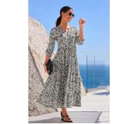 Maxikleid LASCANA "mit Blätterprint aus gewebter Viskose, locker bequemer Look", Damen, Gr. 38, N-Gr, schwarz-weiß (schwarz, creme bedruckt), Web, Obermaterial: 100% Viskose, bedruckt, figurumspielend