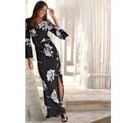 Maxikleid LASCANA, Damen, Gr. 44, N-Gr, schwarz-weiß (schwarz, creme, bedruckt), Jersey, Obermaterial: 100% Viskose, bedruckt, modisch, figurumspielend bodenlang, Rundhals, 3/4-Ärmel Volant, Kleider,