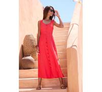 Maxikleid LASCANA, Damen, Gr. 38, N-Gr, rot, Web, Obermaterial: 85% Viskose, 15% Leinen. Futter: 100% Polyester, unifarben, modisch, figurumspielend knöchelfrei, Rundhals, ohne Ärmel, Kleider, mit bre