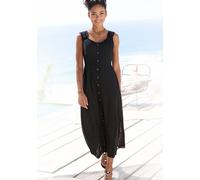 Maxikleid LASCANA "mit breiten Trägern aus Webware mit Leinenanteil", Damen, Gr. 46, N-Gr, schwarz, Web, Obermaterial: 85% Viskose, 15% Leinen. Futter: 100% Baumwolle, unifarben, figurumspielend knöch