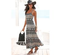 Maxikleid LASCANA, Damen, Gr. 38, N-Gr, schwarz (schwarz, creme bedruckt), Jersey, Obermaterial: 100% Viskose, bedruckt, figurbetont lang, Rundhals, Kleider Maxikleid, mit Ethnodruck, Sommerkleid, Str