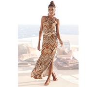 Maxikleid LASCANA, Damen, Gr. 38, N-Gr, braun (braun, bedruckt), Jersey, Obermaterial: 100% Viskose, bedruckt, ethno, figurumspielend, amerikanischer Ausschnitt, Kleider Maxikleid, mit modischem Aussc