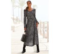Maxikleid LASCANA, Damen, Gr. 40, N-Gr, schwarz-weiß (schwarz, creme, grau bedruckt), Jersey, Obermaterial: 100% Viskose, Paisley, bedruckt, figurumspielend knöchelfrei, V-Ausschnitt, elastischer Bund