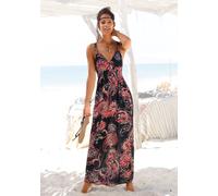 Maxikleid LASCANA, Damen, Gr. 40, N-Gr, schwarz (schwarz, bedruckt), Jersey, Obermaterial: 100% Viskose, Paisley, figurbetont bodenlang, V-Ausschnitt, Kleider Maxikleid, mit Paisleydruck und verstellb