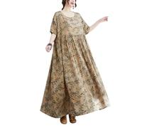Maxikleid mit Blumenmuster, für Reisen, lässig, dünn, weich, Baumwollmischung, locker, lang, Maxikleid für Damen, 1 kleines Blatt, Einheitsgröße