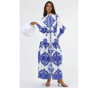 Maxikleid mit Paisleymuster, Gürteldetails und Hemdkragen L