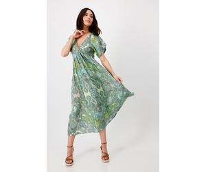 Maxikleid MONARI, Damen, Gr. 40, N-Gr, grün (grün gemustert), Web, Obermaterial: 100% Viskose, Paisley, gemustert, mehrfarbig, regular fit wadenlang, V-Ausschnitt, eingesetzt abgesteppte Kante, Kleide