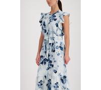 Maxikleid MONARI, Damen, Gr. 46, N-Gr, blau (blau gebl), Web, Obermaterial: 50% Leinen, 50% Viskose, geblümt, regular fit lang, Rundhals, Kleider Maxikleid, Regular fit mit Volants (42256018-46)
