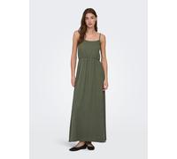 Maxikleid ONLY "ONLALTA S/L LONG STRAP DRESS PNT ZLO", Damen, Gr. L, N-Gr, kalamata, Web, Obermaterial: 98% Polyester, 2% Elasthan, unifarben, regular fit lang, Rundhals, Kleider Maxikleid (49207146-L