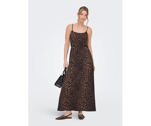 Maxikleid ONLY "ONLALTA S/L LONG STRAP DRESS PNT ZLO", Damen, Gr. XL, N-Gr, schwarz aop:leo print, Web, Obermaterial: 98% Polyester, 2% Elasthan, bedruckt, regular fit lang, Rundhals, Kleider Maxiklei