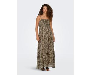 Maxikleid ONLY "ONLELENA VIKKI LIFE STRAP ANK DRESS WVN", Damen, Gr. L, N-Gr, schwarz (schwarz aop:leo), Web, Obermaterial: 100% Polyester, bedruckt, knöchellang, V-Ausschnitt, Kleider Maxikleid, Somm