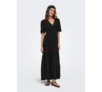 Maxikleid ONLY "ONLMYA CHIARA S/S LONG V DRESS WVN", Damen, Gr. S, N-Gr, schwarz, Web, Obermaterial: 100% Viskose, unifarben, lang, V-Ausschnitt, Kleider Maxikleid, Viskose (64088652-S) schwarz