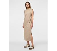 Maxikleid PIECES "PCCHILLI SUMMER SL ANK DRESS UB NOOS BC", Damen, Gr. L, N-Gr, crockery, Jersey, Obermaterial: 50% Baumwolle, 50% Polyester, unifarben, regular fit wadenlang, Rundhals, Kleider Maxikl