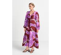 Maxikleid RICHROYAL, Damen, Gr. 34, N-Gr, soft orchid, Web, Obermaterial: 66% Leinen, 34% Viskose, ca. Mitte Wade, tiefer V-Ausschnitt, elastischer Bund, Kleider Maxikleid, aus Leinen-Mix, Allover Blu