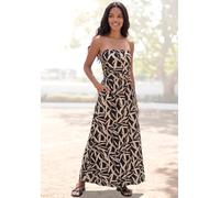 Maxikleid S.OLIVER Gr. 42, N-Gr, schwarz (schwarz, taupe bedruckt) Damen Kleider Strandkleider mit Blätterdruck, luftiges Sommerkleid Taschen, Strandkleid (67438929-42) schwarz, taupe bedruckt